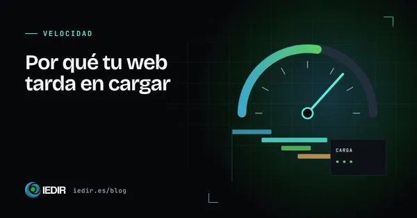 Ilustración de un velocímetro con la aguja a mitad de camino y un diagrama de barras que representa la carga de una web
