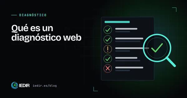 Ilustración de una lista de comprobación con apartados correctos, uno con aviso y otro con error, y una lupa con una marca verde